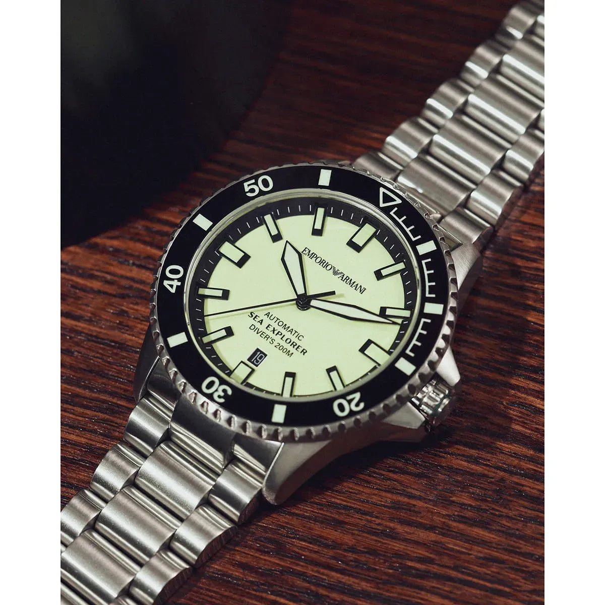 Emporio Armani Sea Explorer Yellow Dial Silver Steel Strap Watch for Men - AR60083