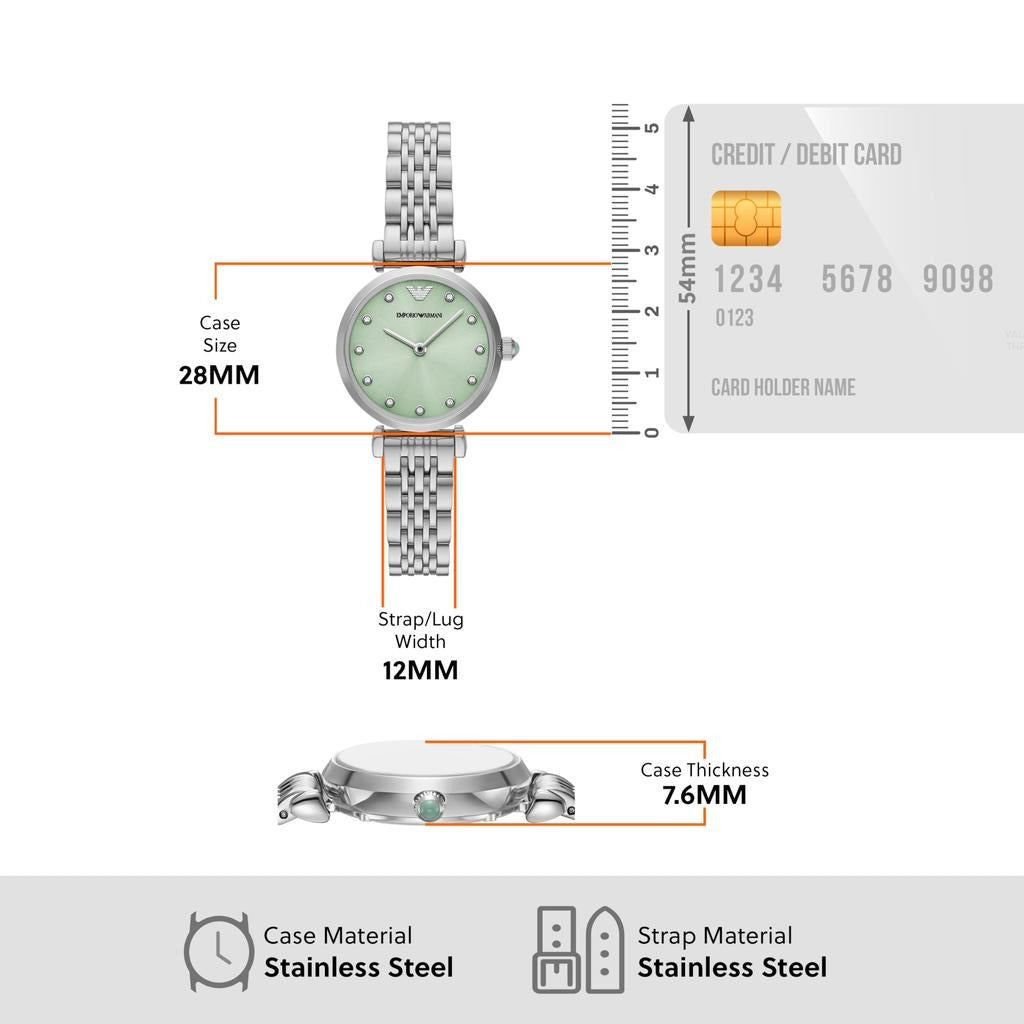 Emporio Armani Gianni T Bar Green Dial Silver Steel Strap Watch for Women - AR11667