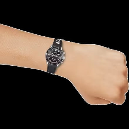 Hugo Boss Runner Chronograph Black Dial Black Silicone Strap Watch for Men - 1514141