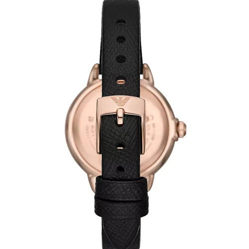 Emporio Armani Mia Mother of Pearl Dial Black Leather Strap Watch for Women - AR11598