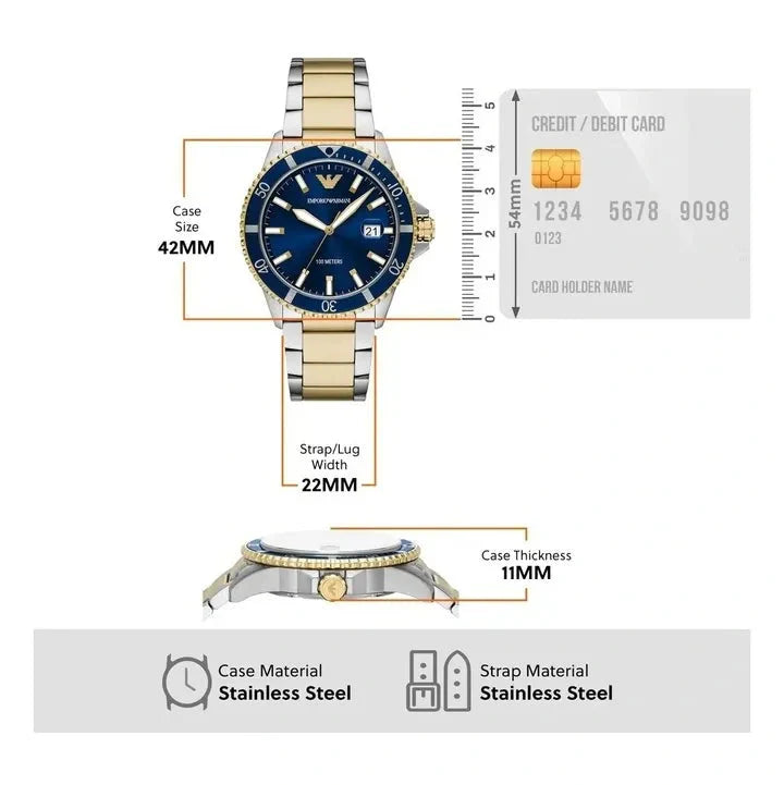 Emporio Armani World Explorer Blue Dial Two Tone Steel Strap Watch for Men - AR11682