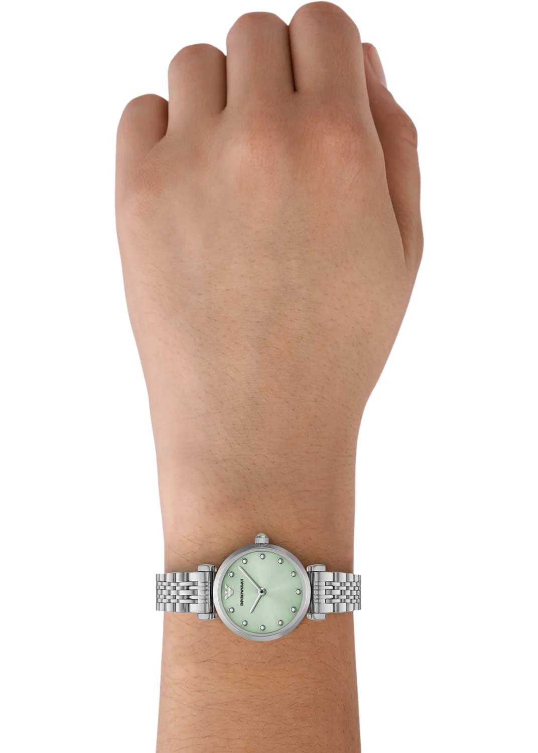 Emporio Armani Gianni T Bar Green Dial Silver Steel Strap Watch for Women - AR11667