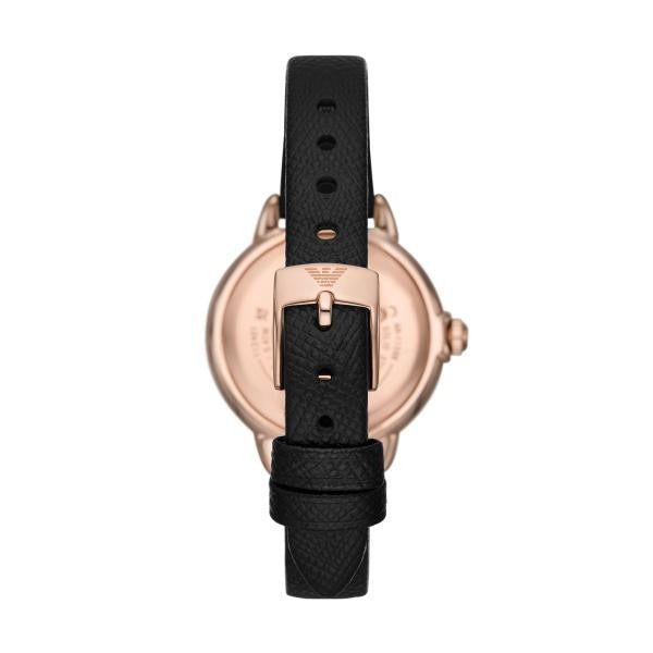 Emporio Armani Mia Mother of Pearl Dial Black Leather Strap Watch for Women - AR11598