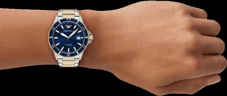 Emporio Armani World Explorer Blue Dial Two Tone Steel Strap Watch for Men - AR11682