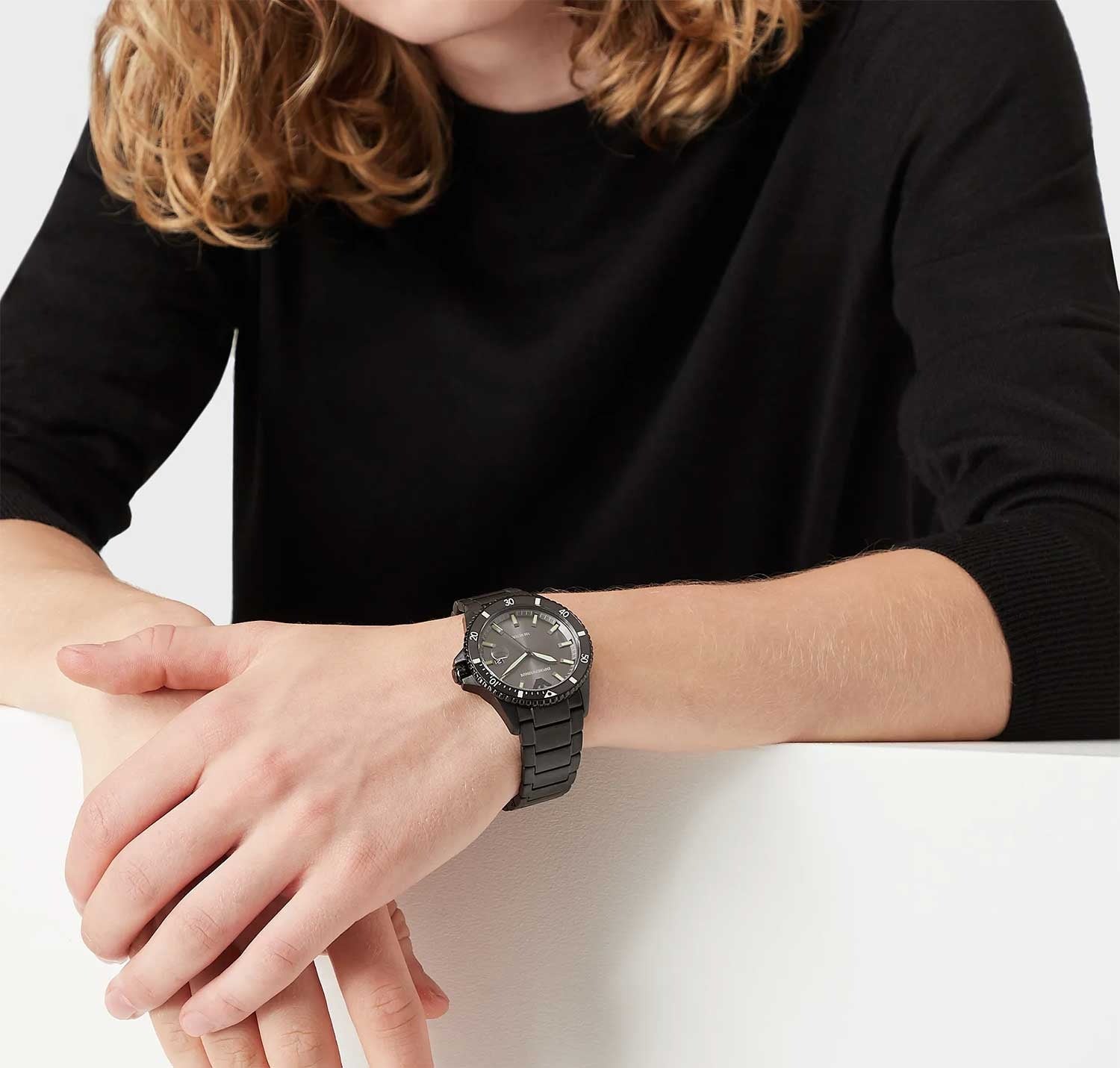 Emporio Armani World Explorer Black Dial Black Steel Strap Watch for Men - AR11398