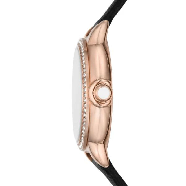 Emporio Armani Mia Mother of Pearl Dial Black Leather Strap Watch for Women - AR11598