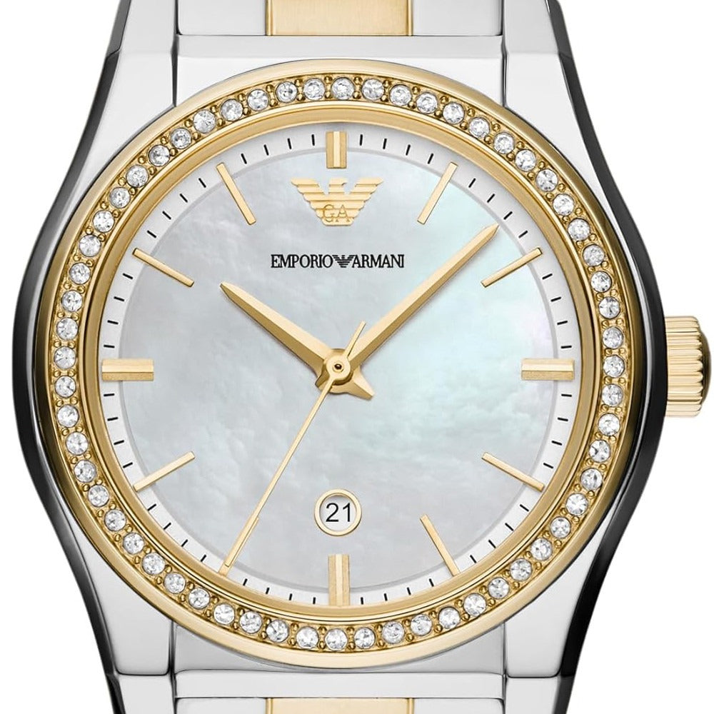 Emporio Armani Federica Mother of Pearl Dial Two Tone Steel Strap Watch for Women - AR11559