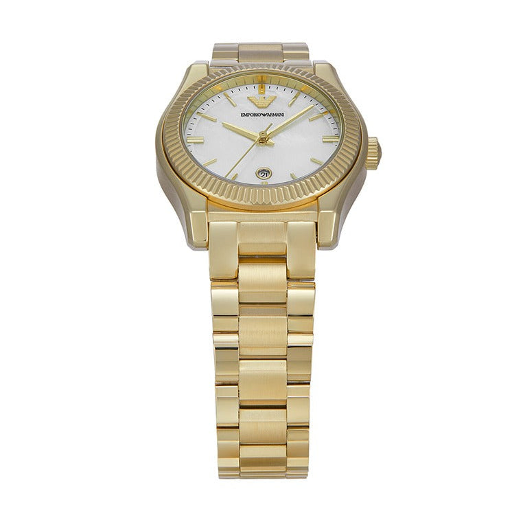 Emporio Armani Federica Mother of Pearl White Dial Gold Steel Strap Watch for Women - AR11657
