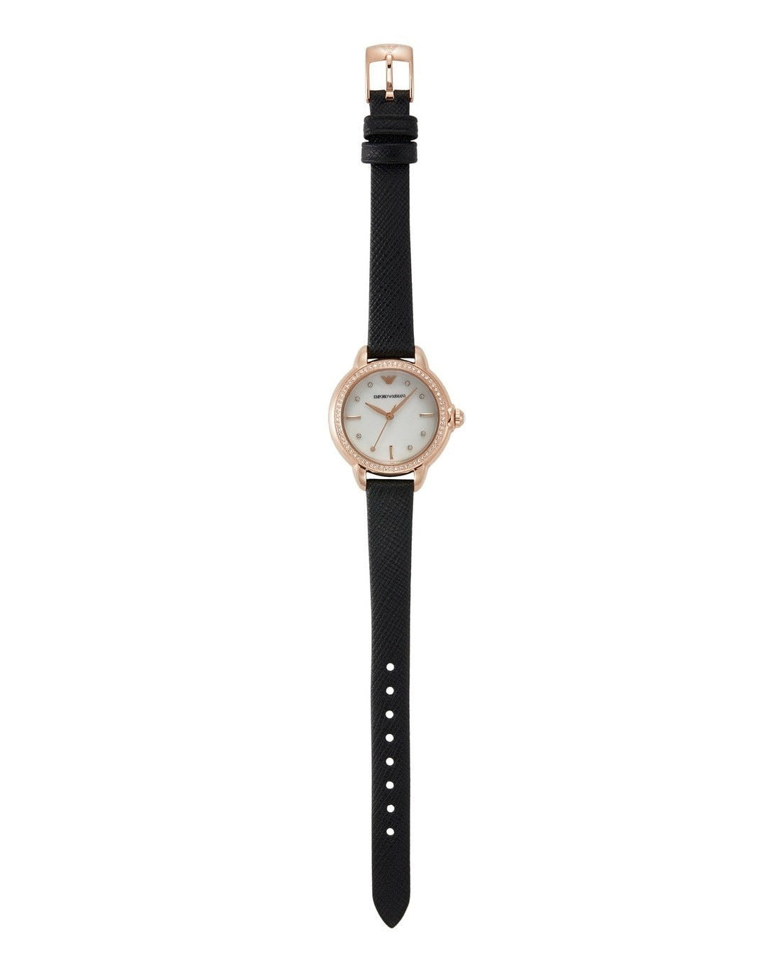 Emporio Armani Mia Mother of Pearl Dial Black Leather Strap Watch for Women - AR11598