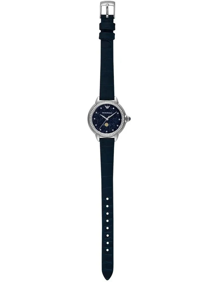 Emporio Armani Mia Moonphase Blue Dial Blue Leather Strap Watch for Women - AR11629