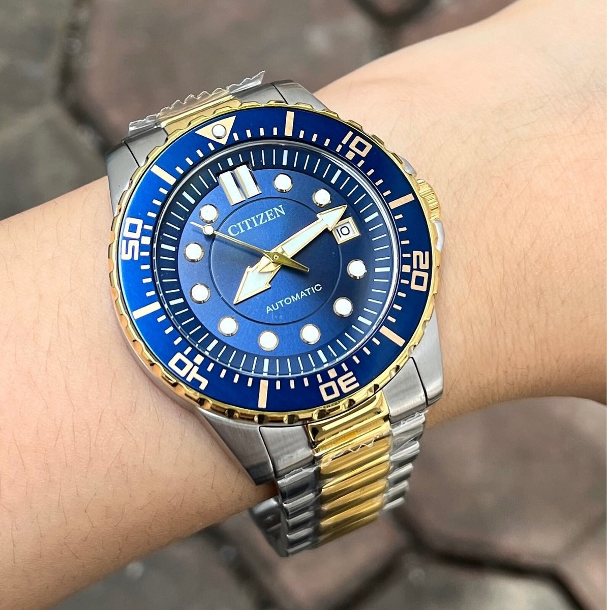 Citizen Mechanical Automatic Blue Dial Two Tone Steel Strap Watch for Men - NJ0174-82L