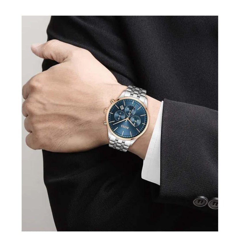 Hugo Boss Avery Chronograph Blue Dial Silver Steel Strap Watch for Men - 1514158