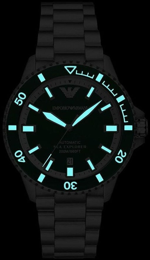 Emporio Armani Sea Explorer Green Dial Silver Steel Strap Watch for Men - AR60080