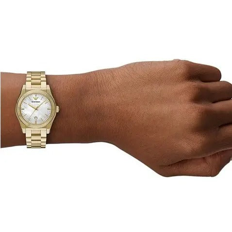 Emporio Armani Federica Mother of Pearl White Dial Gold Steel Strap Watch for Women - AR11657