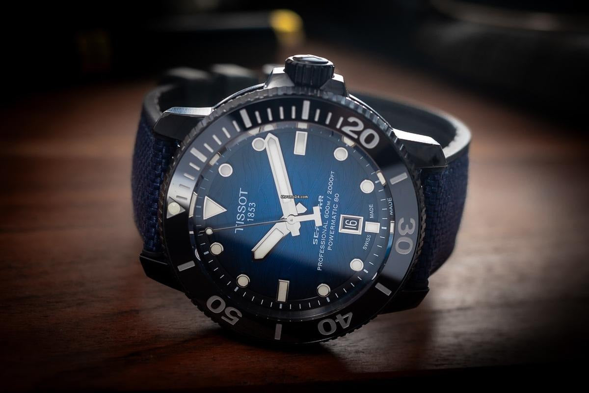 Tissot Seastar 2000 Professional Powermatic 80 Blue Dial Blue Nylon Strap Watch for Men - T120.607.37.041.00
