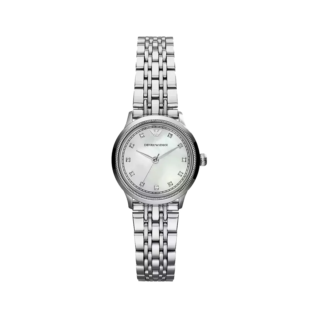 Emporio Armani Alpha Mother of Pearl Dial Silver Steel Strap Watch for Women - AR1803