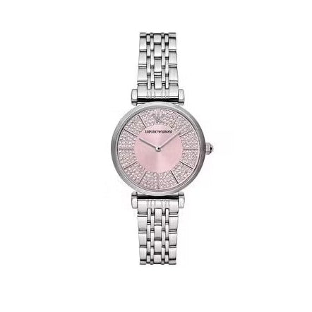Emporio Armani Gianni T-Bar Pink Dial Silver Steel Strap Watch for Women - AR11686