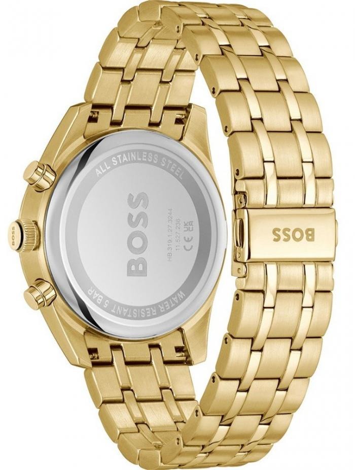 Hugo Boss Skytraveller Chronograph Black Dial Gold Steel Strap Watch for Men - 1514152