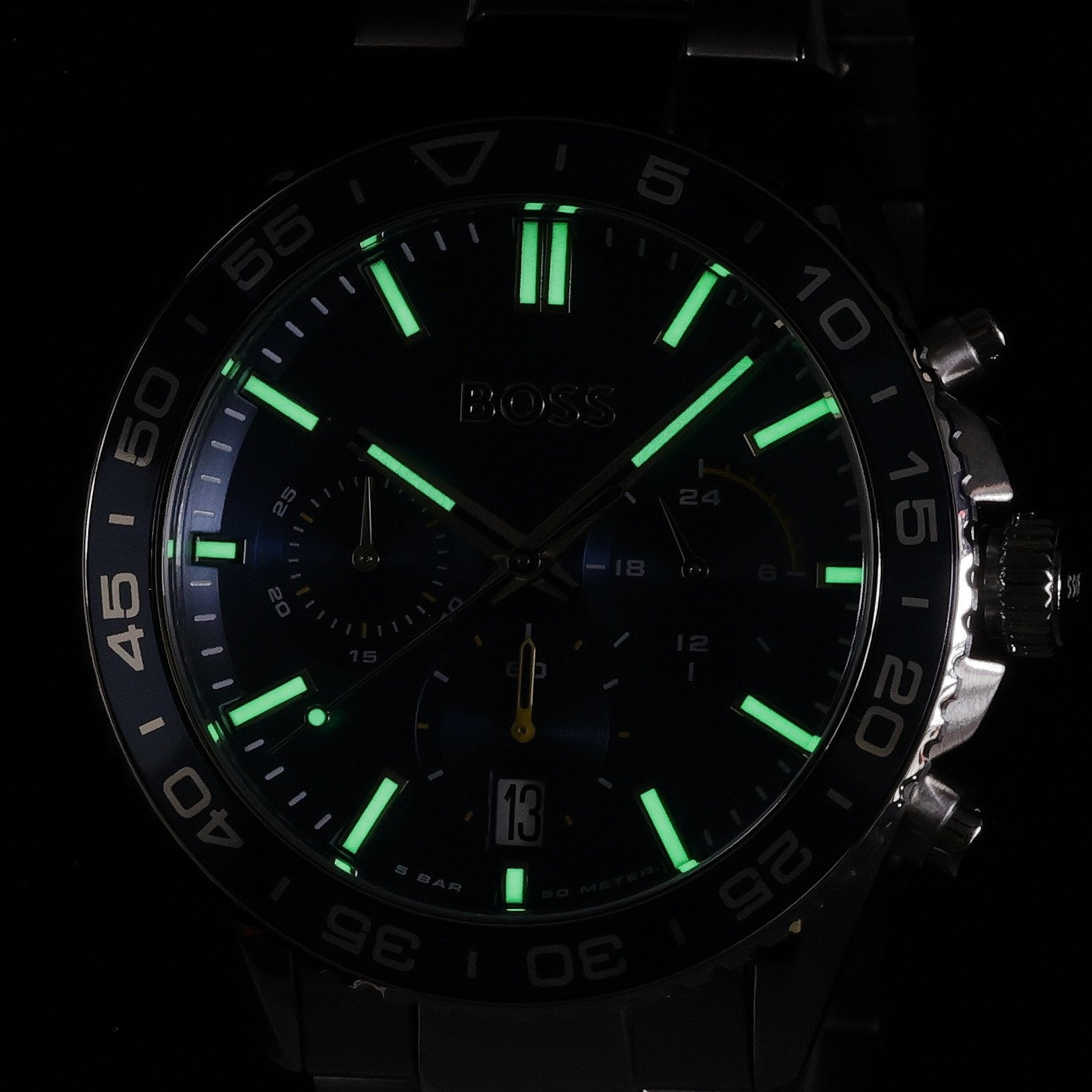 Hugo Boss Runner Chronograph Blue Dial Silver Steel Strap Watch for Men - 1514143