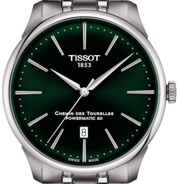 Tissot Chemin des Tourelles Powermatic 80 Green Dial Silver Steel Strap Watch for Men - T139.407.11.091.00