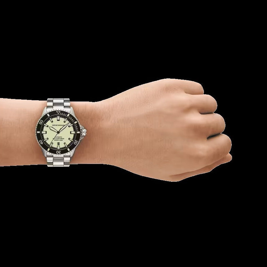 Emporio Armani Sea Explorer Yellow Dial Silver Steel Strap Watch for Men - AR60083
