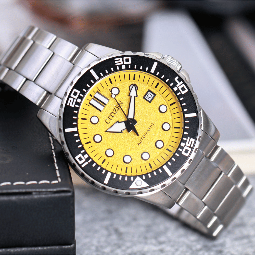 Citizen Mechanical Automatic Yellow Dial Silver Steel Strap Watch for Men - NJ0170-83Z
