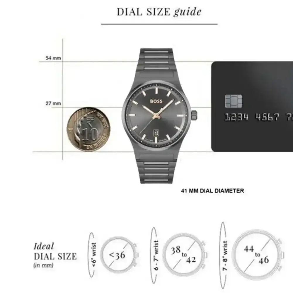 Hugo Boss Candor Grey Dial Grey Steel Strap Watch for Men - 1514078