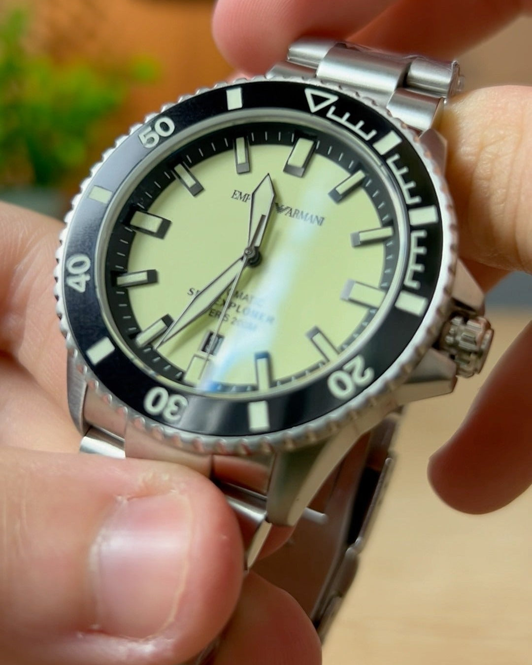 Emporio Armani Sea Explorer Yellow Dial Silver Steel Strap Watch for Men - AR60083