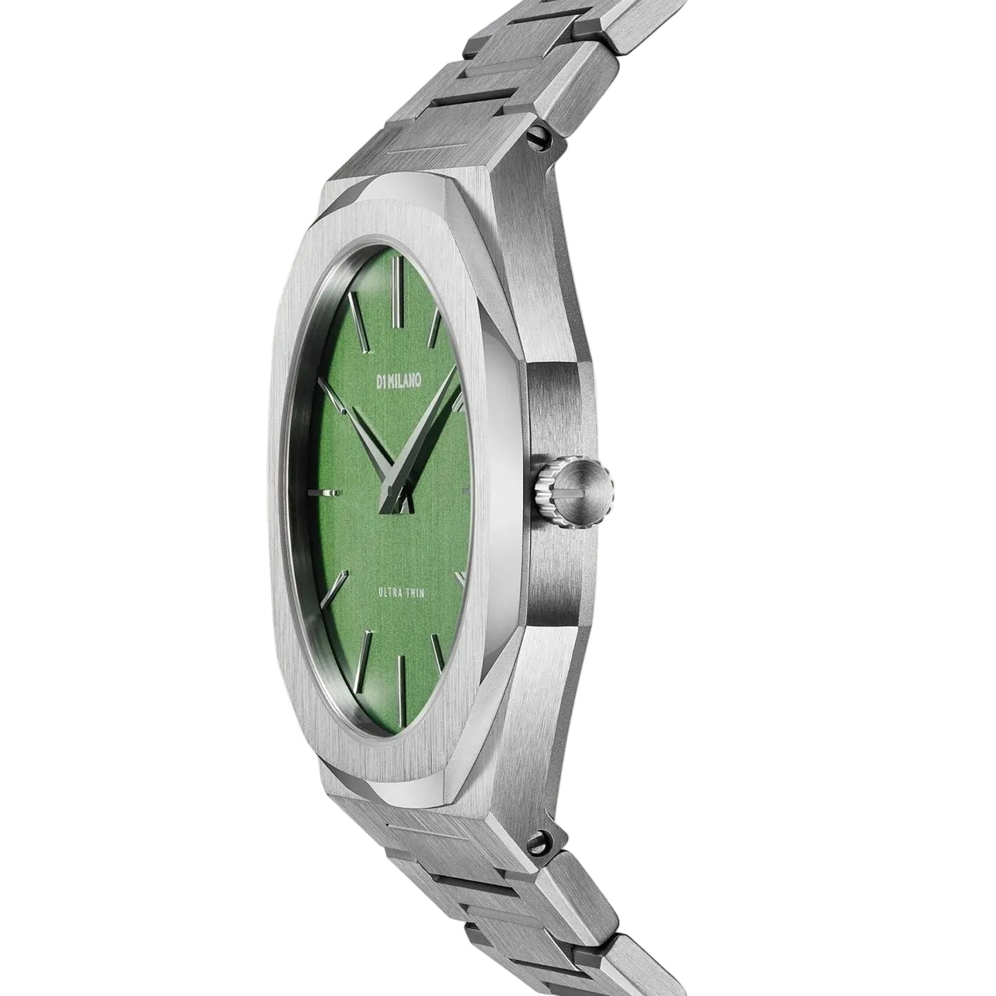 D1 Milano Ultra Thin Moss Green Dial Silver Steel Strap Watch for Men - D1-UTBJ06