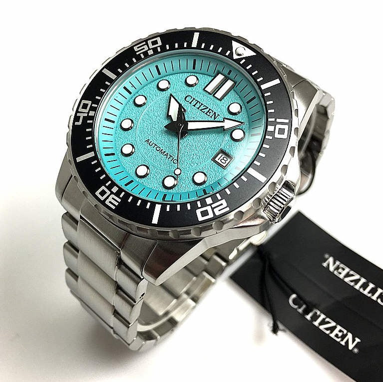 Citizen Mechanical Automatic Turquoise Dial Silver Steel Strap Watch for Men - NJ0170-83X