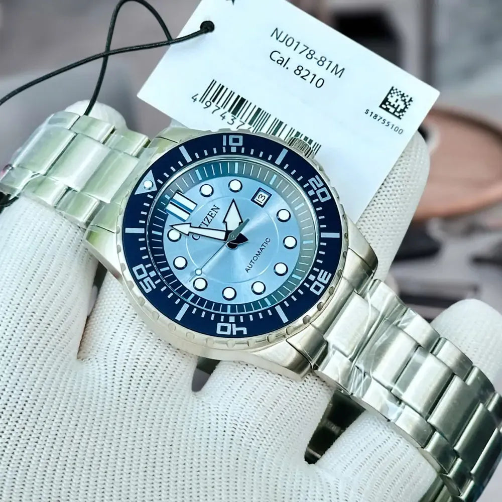Citizen Mechanical Automatic Blue Dial Silver Steel Strap Watch for Men - NJ0178-81M