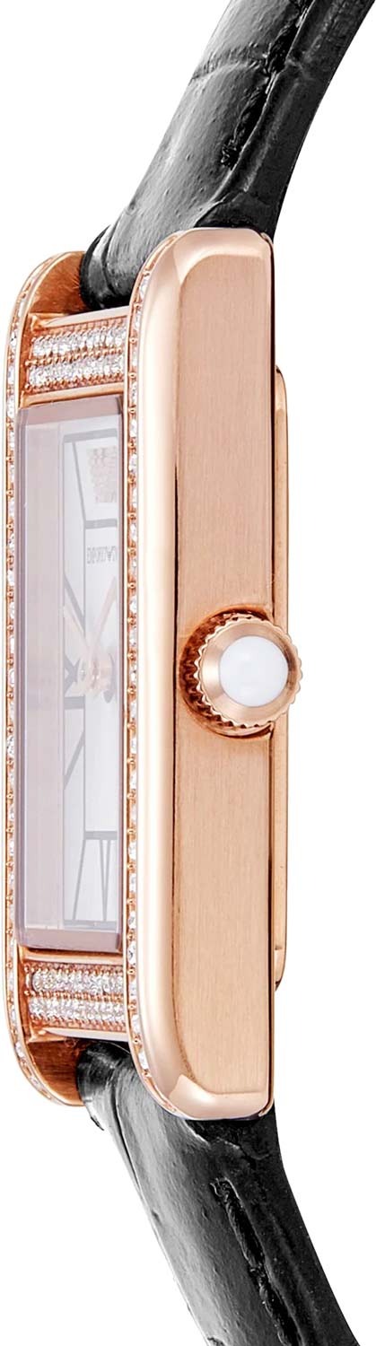 Emporio Armani Genni Silver Dial Black Leather Strap Watch for Women - AR11624