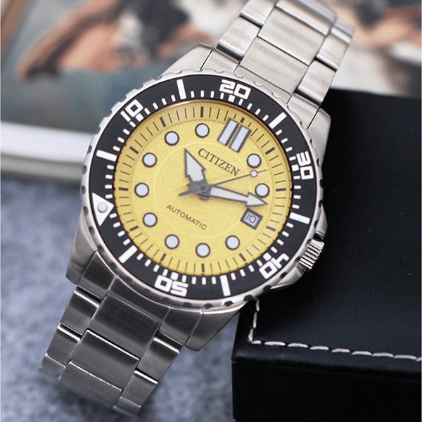 Citizen Mechanical Automatic Yellow Dial Silver Steel Strap Watch for Men - NJ0170-83Z