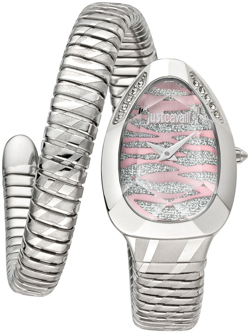 Just Cavalli Glam Evo 8 Pink Dial Silver Steel Strap Watch for Women - JC1L225M0015