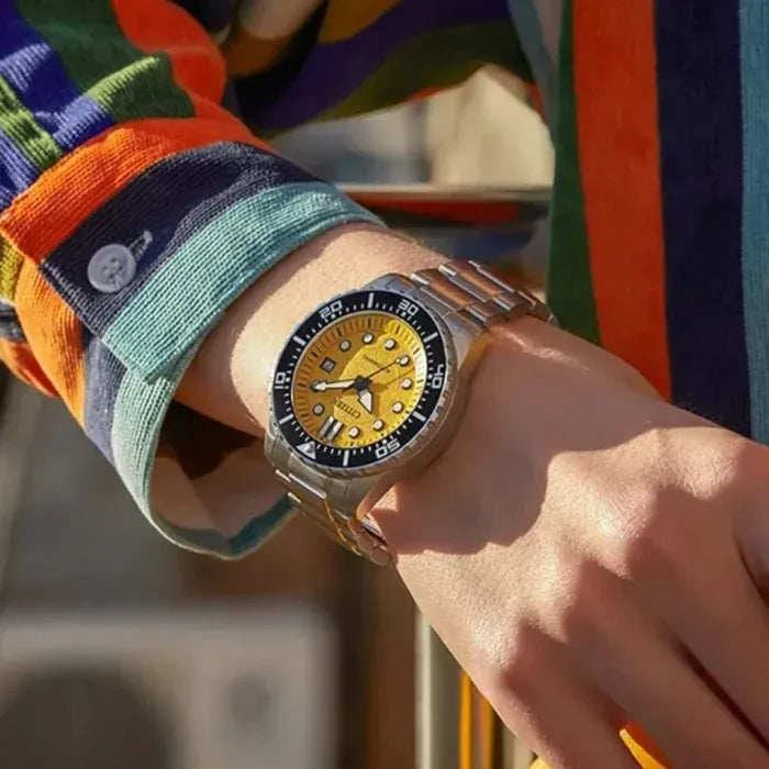 Citizen Mechanical Automatic Yellow Dial Silver Steel Strap Watch for Men - NJ0170-83Z