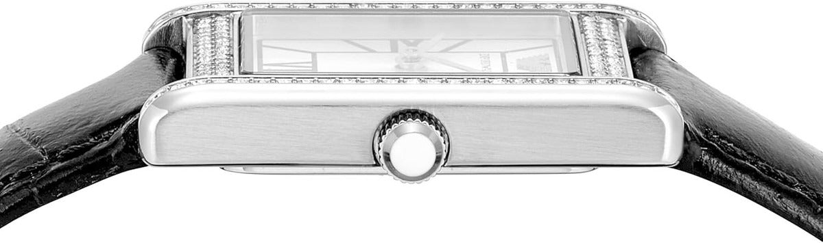 Emporio Armani Two Hand Crystals Silver Dial Black Leather Strap Watch for Women - AR11623