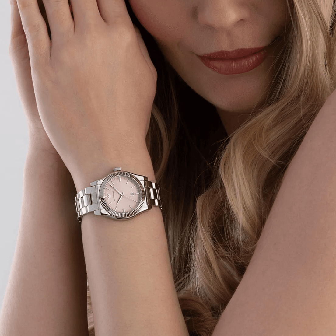 Emporio Armani Federica Pink Dial Silver Steel Strap Watch for Women - AR11658