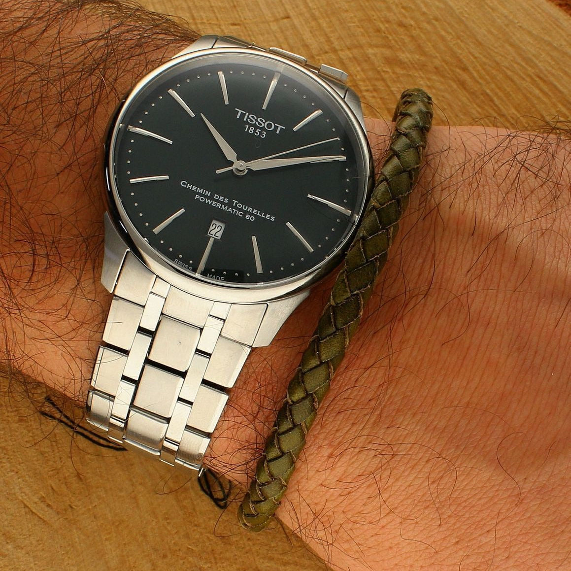 Tissot Chemin des Tourelles Powermatic 80 Green Dial Silver Steel Strap Watch for Men - T139.407.11.091.00