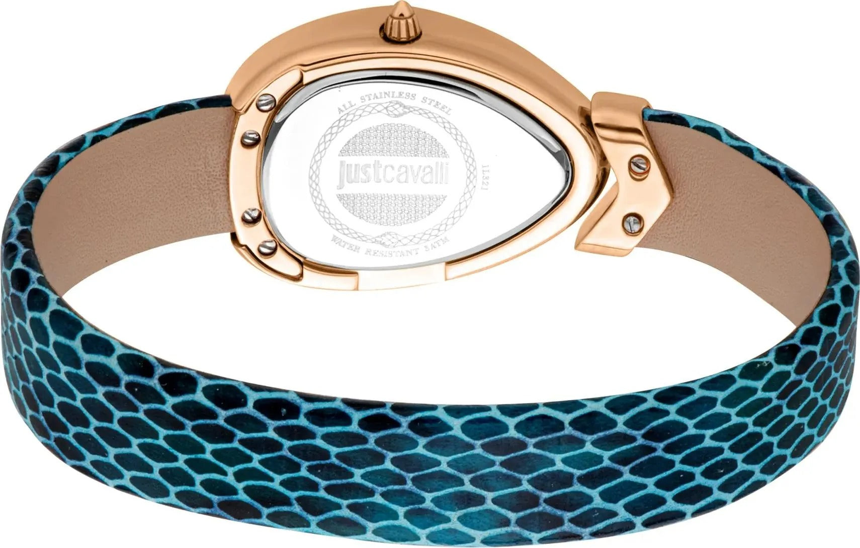 Just Cavalli Diversa Snake Blue Dial Blue Leather Strap Watch for Women - JC1L321L0055