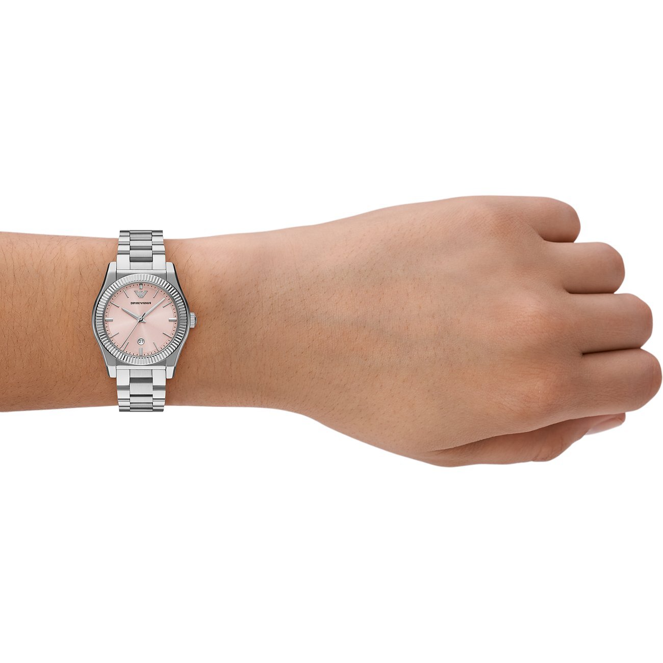 Emporio Armani Federica Pink Dial Silver Steel Strap Watch for Women - AR11658