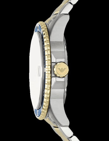 Emporio Armani World Explorer Blue Dial Two Tone Steel Strap Watch for Men - AR11682