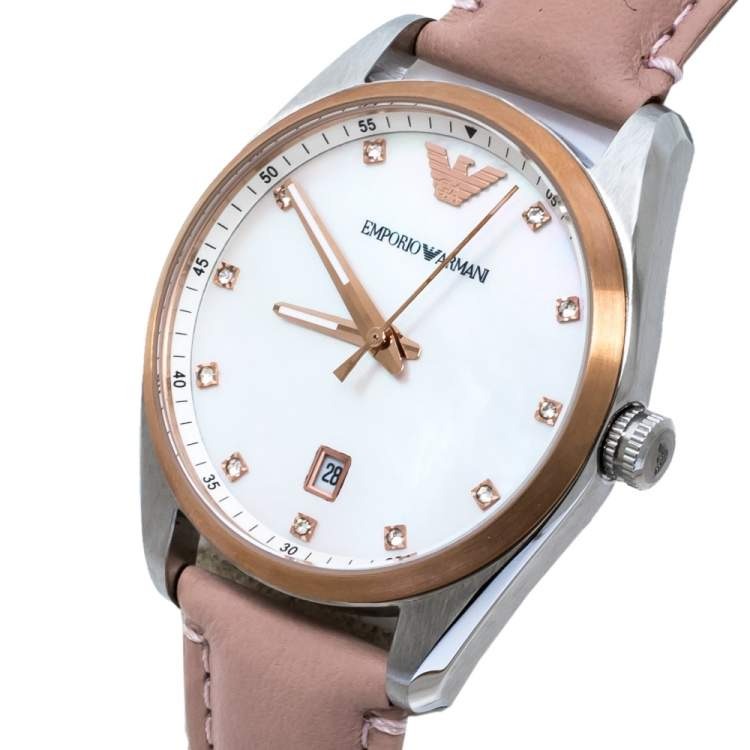 Emporio Armani Tazio Mother of Pearl Dial Pink Leather Strap Watch for Women - AR6133