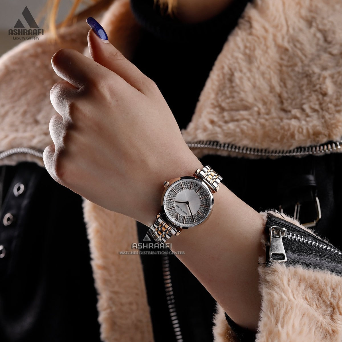 Emporio Armani Gianni T Bar Silver Dial Two Tone Steel Strap Watch for Women - AR11537