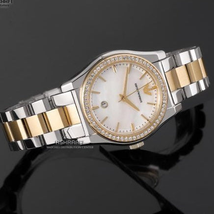 Emporio Armani Federica Mother of Pearl Dial Two Tone Steel Strap Watch for Women - AR11559