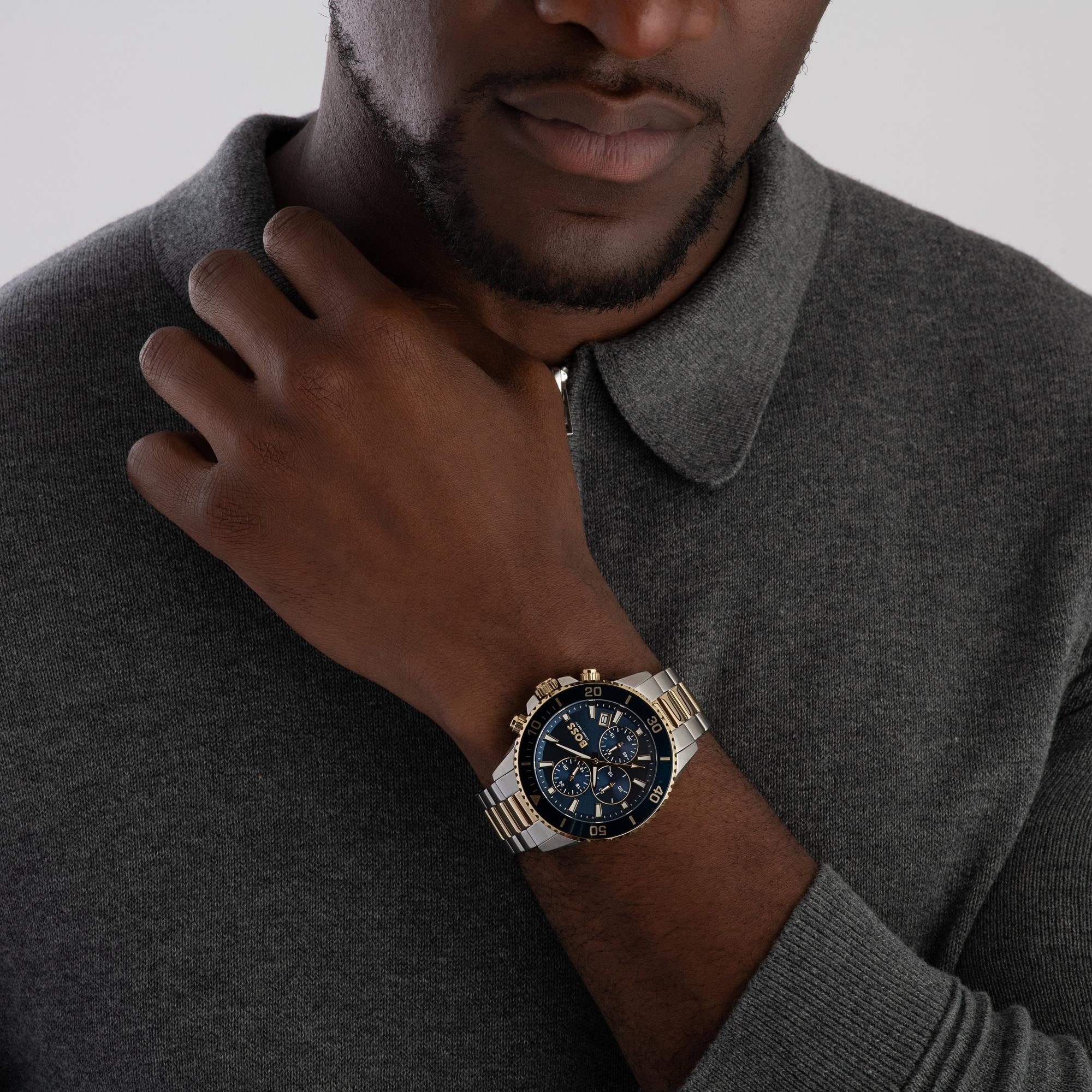 Hugo Boss Admiral Chronograph Blue Dial Two Tone Steel Strap Watch for Men - 1514257