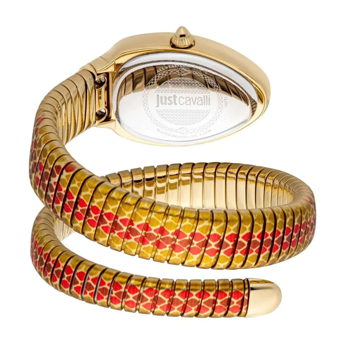 Just Cavalli Pelle Solo Snake Red Dial Three Tone Steel Strap Watch for Women - JC1L251M0045