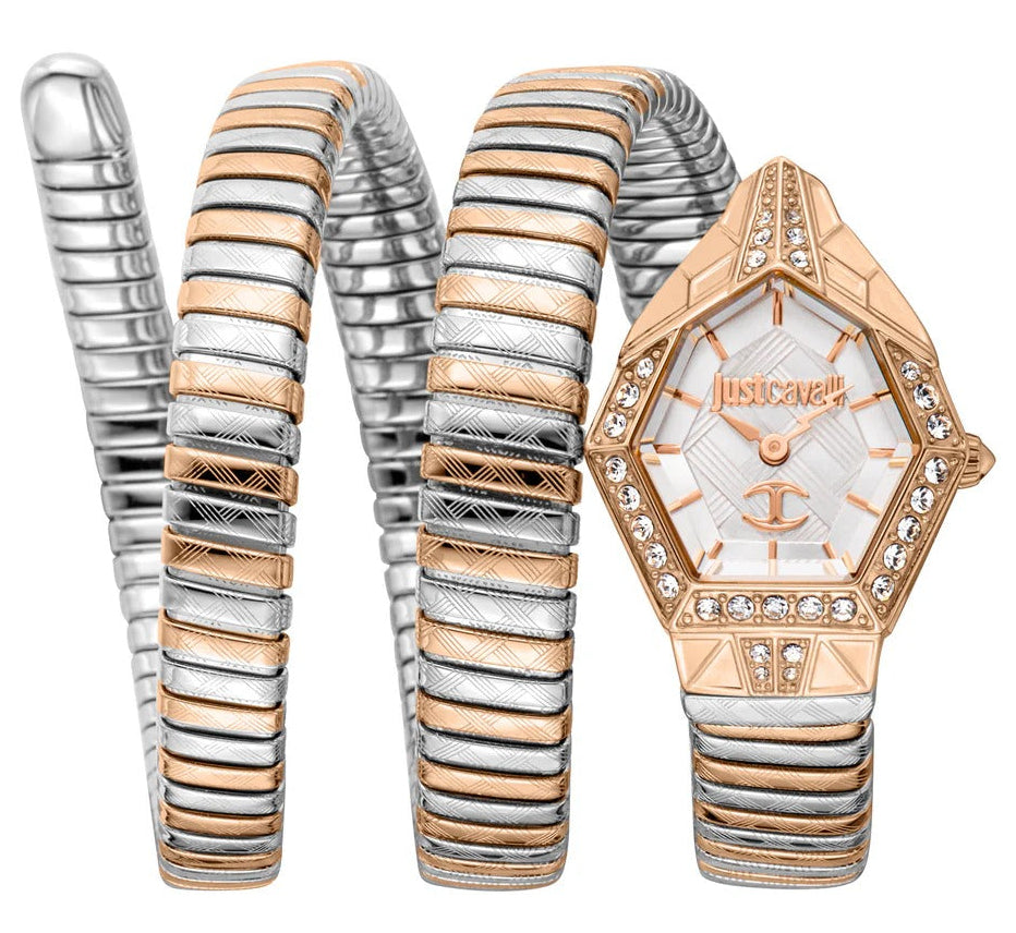 Just Cavalli Mesmerizing White Dial Two Tone Steel Strap Watch for Women - JC1L304M0075