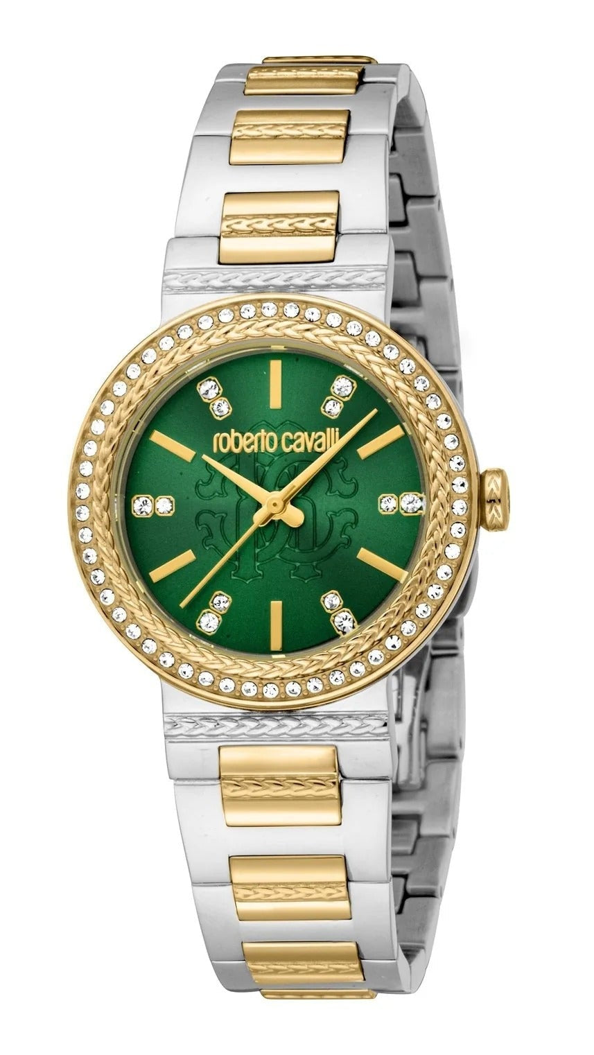 Just Cavalli Donna Glam Green Dial Two Tone Steel Strap Watch for Women - RC5L098M0065