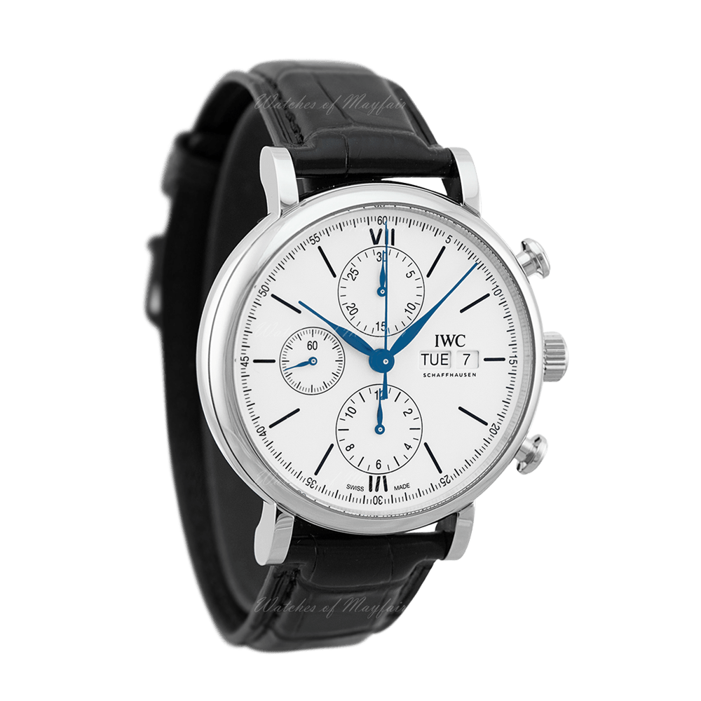 IWC Portofino Chronograph White Dial Black Leather Strap Watch for Men - IW391024