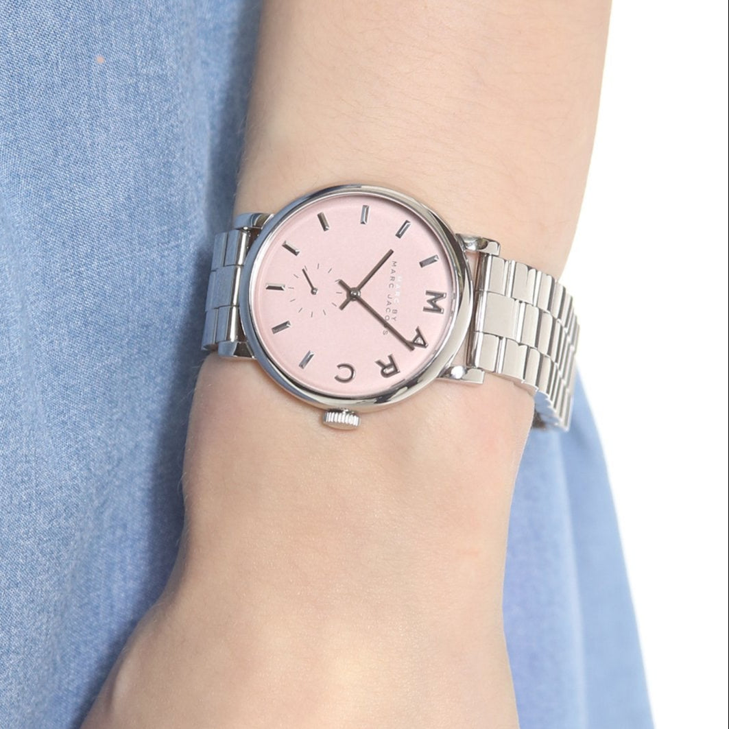 Marc Jacobs Baker Pink Dial Silver Steel Strap Watch for Women - MBM3280